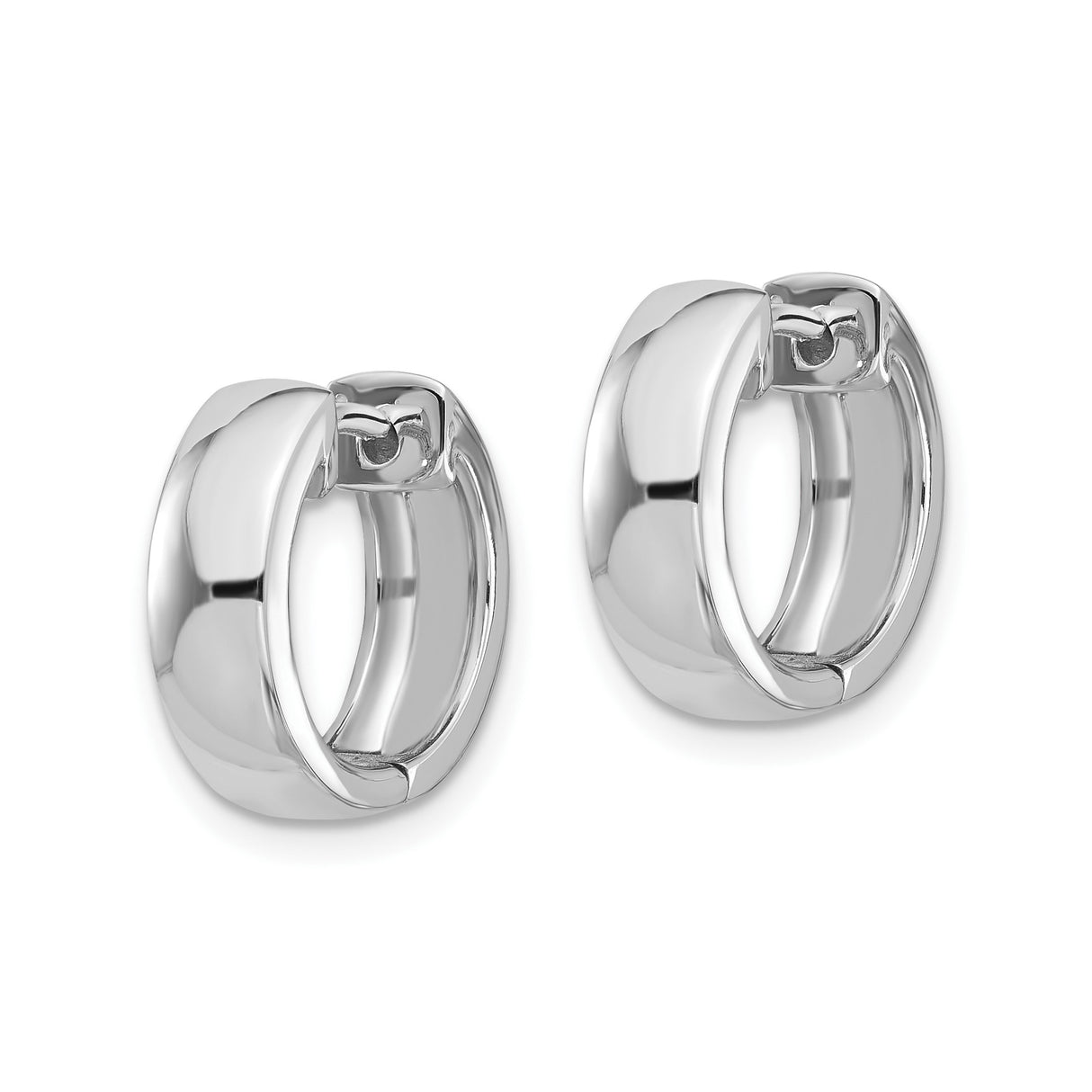 14k White Gold Hoop Earrings, Classic Round Huggie Style, Polished Minimalist Design for Women