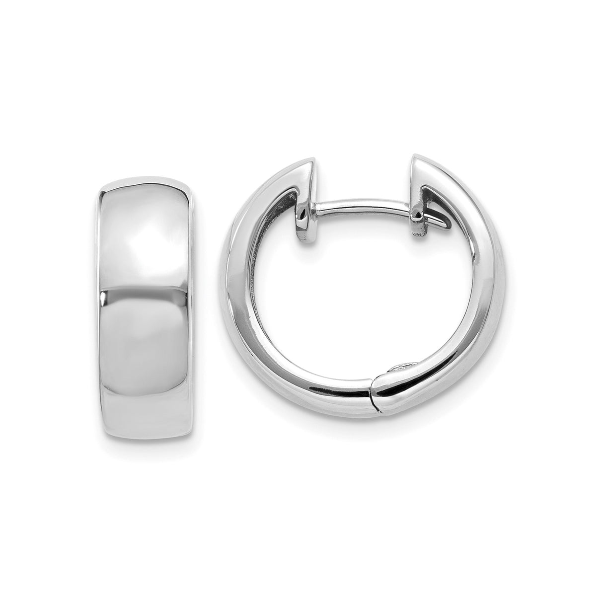 14k White Gold Hoop Earrings, Classic Round Huggie Style, Polished Minimalist Design for Women