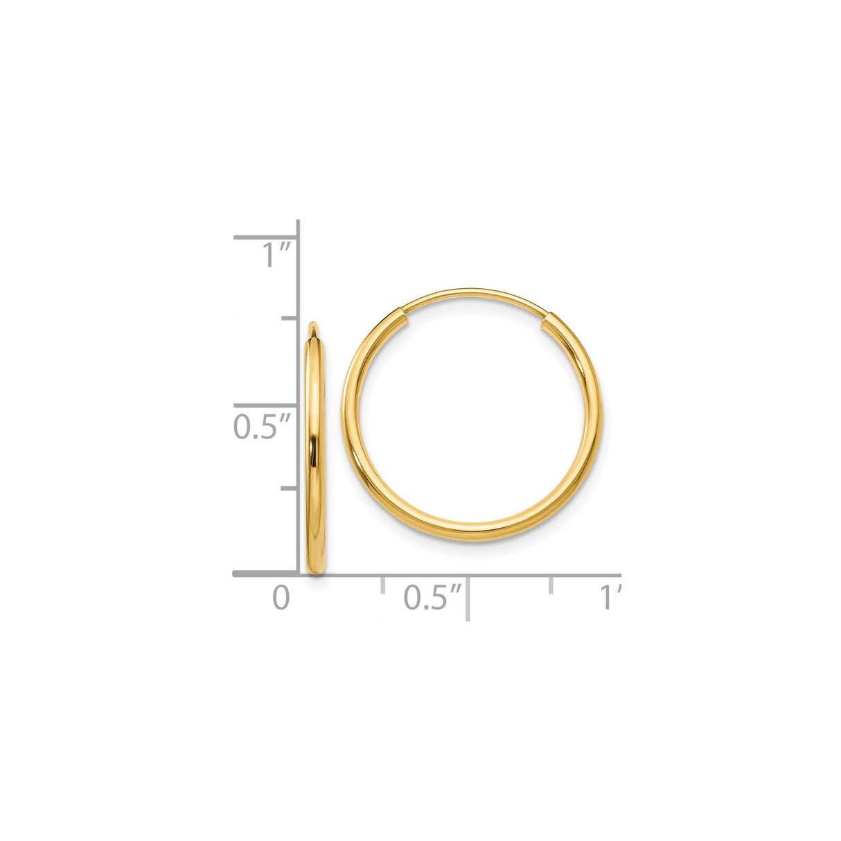 14k Yellow Gold Hoop Earrings, Classic Smooth Round Design with Hinged Closure