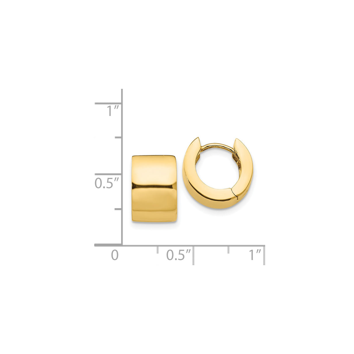 14k Yellow Gold Hoop Earrings, Wide Huggie Design, High Polish Finish, Minimalist Unisex Style