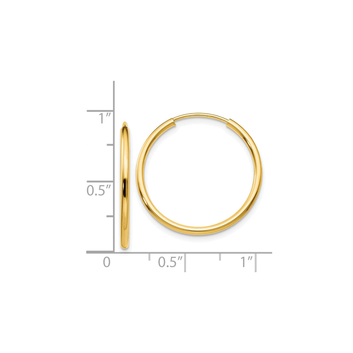 14k Yellow Gold Hoop Earrings, Classic Polished Round Design, Lightweight Endless Style