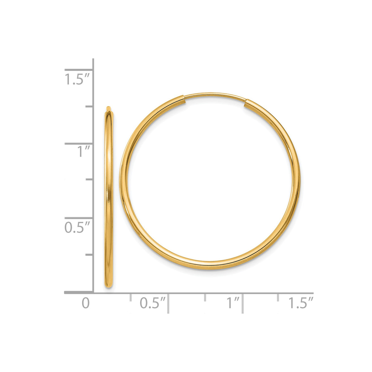 14k Yellow Gold Hoop Earrings, Classic Polished Round Design, Lightweight Minimalist Style