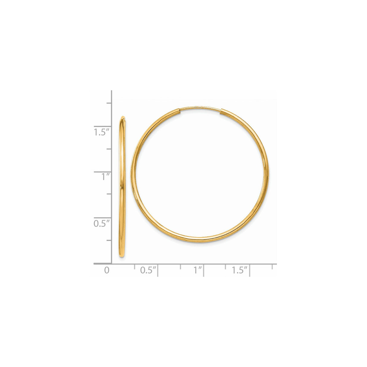14k Yellow Gold Hoop Earrings, Classic Round Smooth Polished Lightweight Design for Women