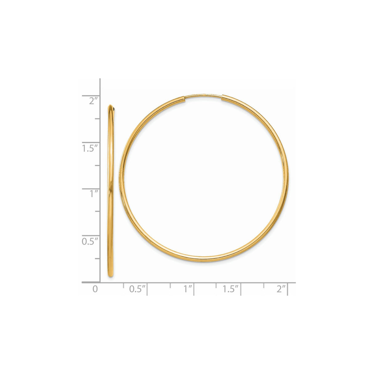 14k Yellow Gold Hoop Earrings, Classic Round Endless Design, Lightweight for Women