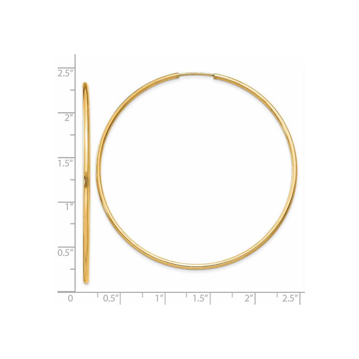 14k Yellow Gold Hoop Earrings, Large Round Polished Design, Lightweight Minimalist Style for Women