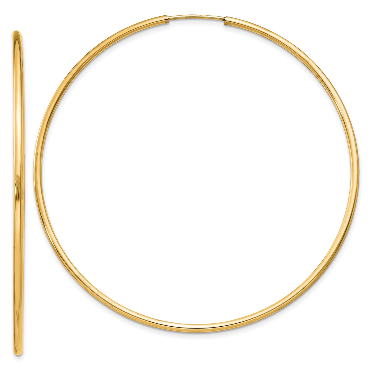 14k Yellow Gold Hoop Earrings, Large Round Polished Design, Lightweight Minimalist Style for Women