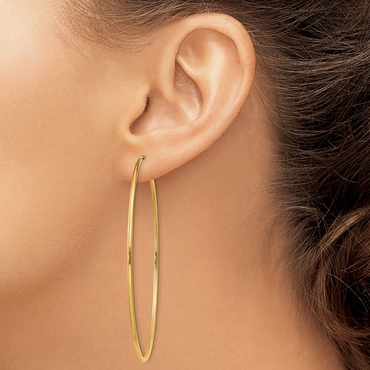 14k Yellow Gold Hoop Earrings, Large Round Endless Design with High Polish Finish, Minimalist Style