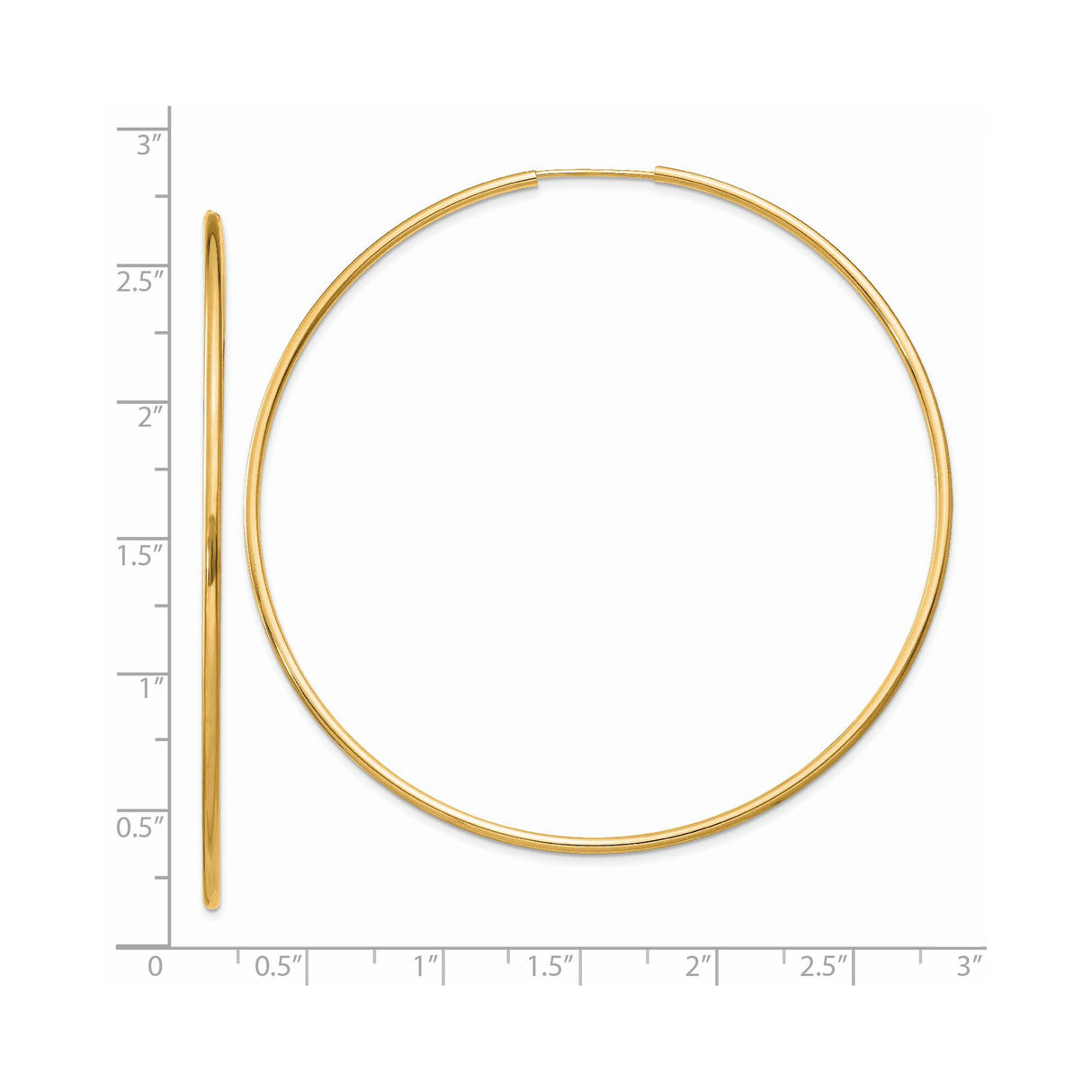 14k Yellow Gold Hoop Earrings, Large Round Endless Design with High Polish Finish, Minimalist Style