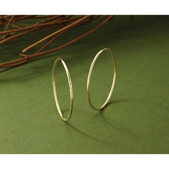 14k Yellow Gold Hoop Earrings, Lightweight Polished with Textured and Diamond-Cut Finish