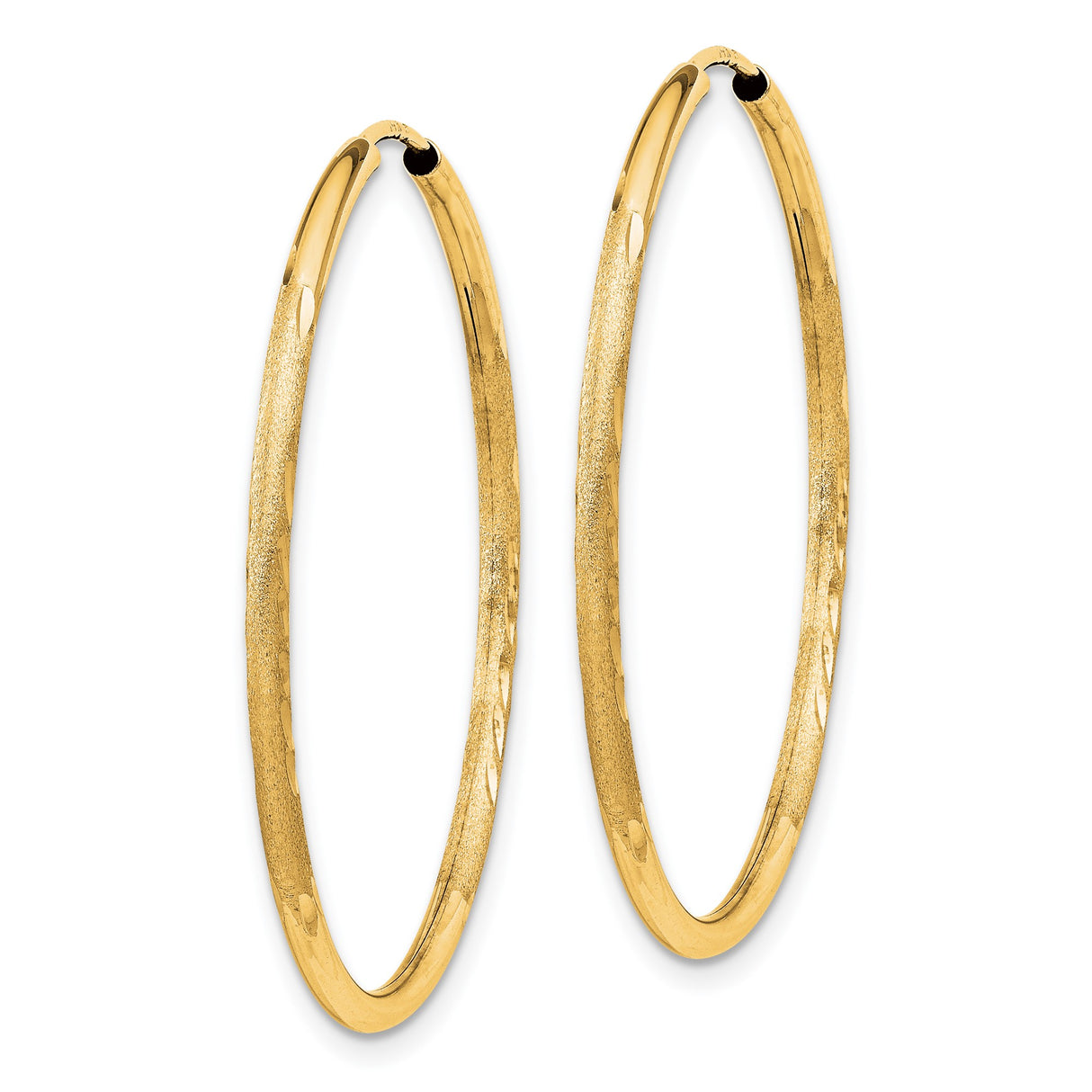 14k Yellow Gold Hoop Earrings, Diamond-Cut Textured Design, Polished Finish, Lightweight Classic Style