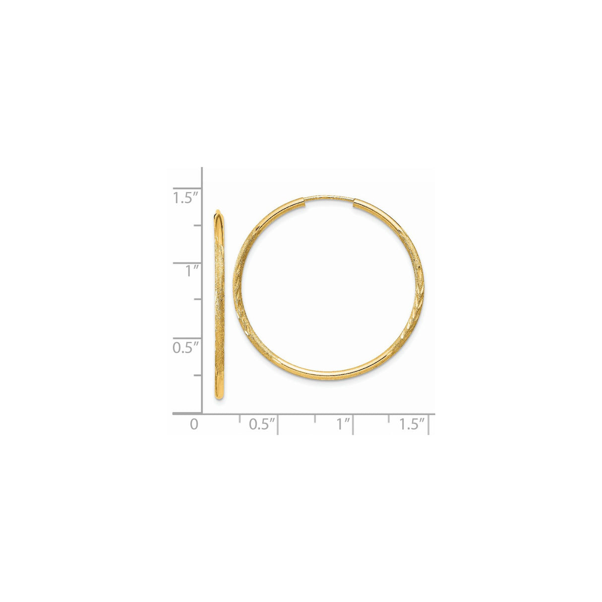 14k Yellow Gold Hoop Earrings, Diamond-Cut Textured Design, Polished Finish, Lightweight Classic Style