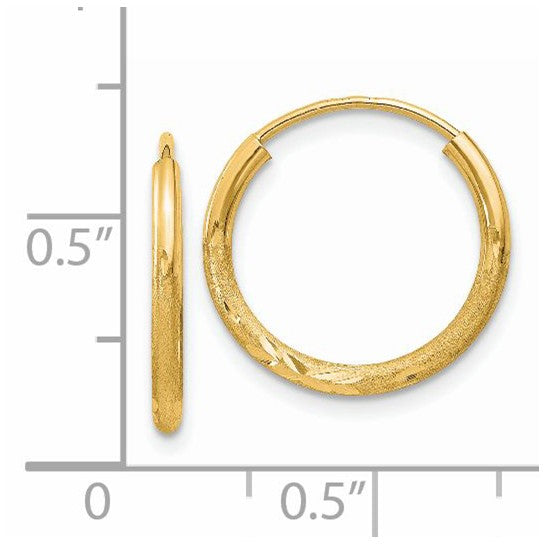 14k Yellow Gold Hoop Earrings with Polished Finish and Subtle Leaf Pattern