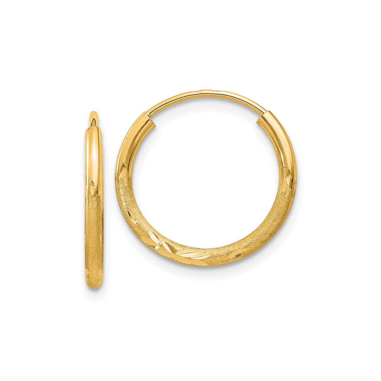 14k Yellow Gold Hoop Earrings with Polished Finish and Subtle Leaf Pattern