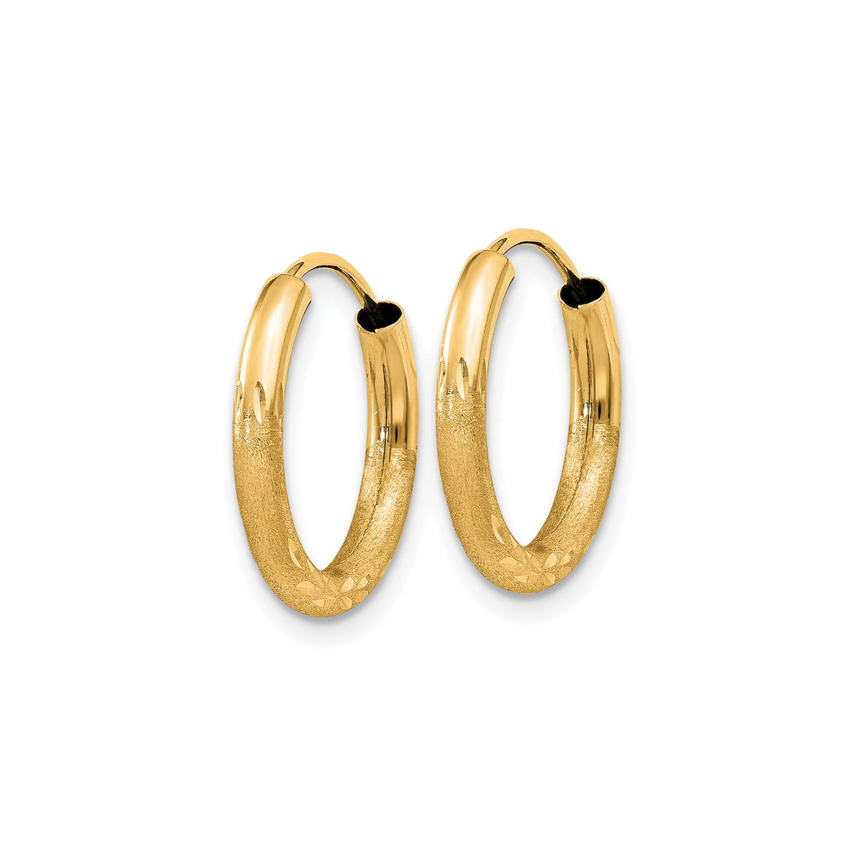 14k Yellow Gold Hoop Earrings with Textured Diamond-Cut Finish and Satin Detail