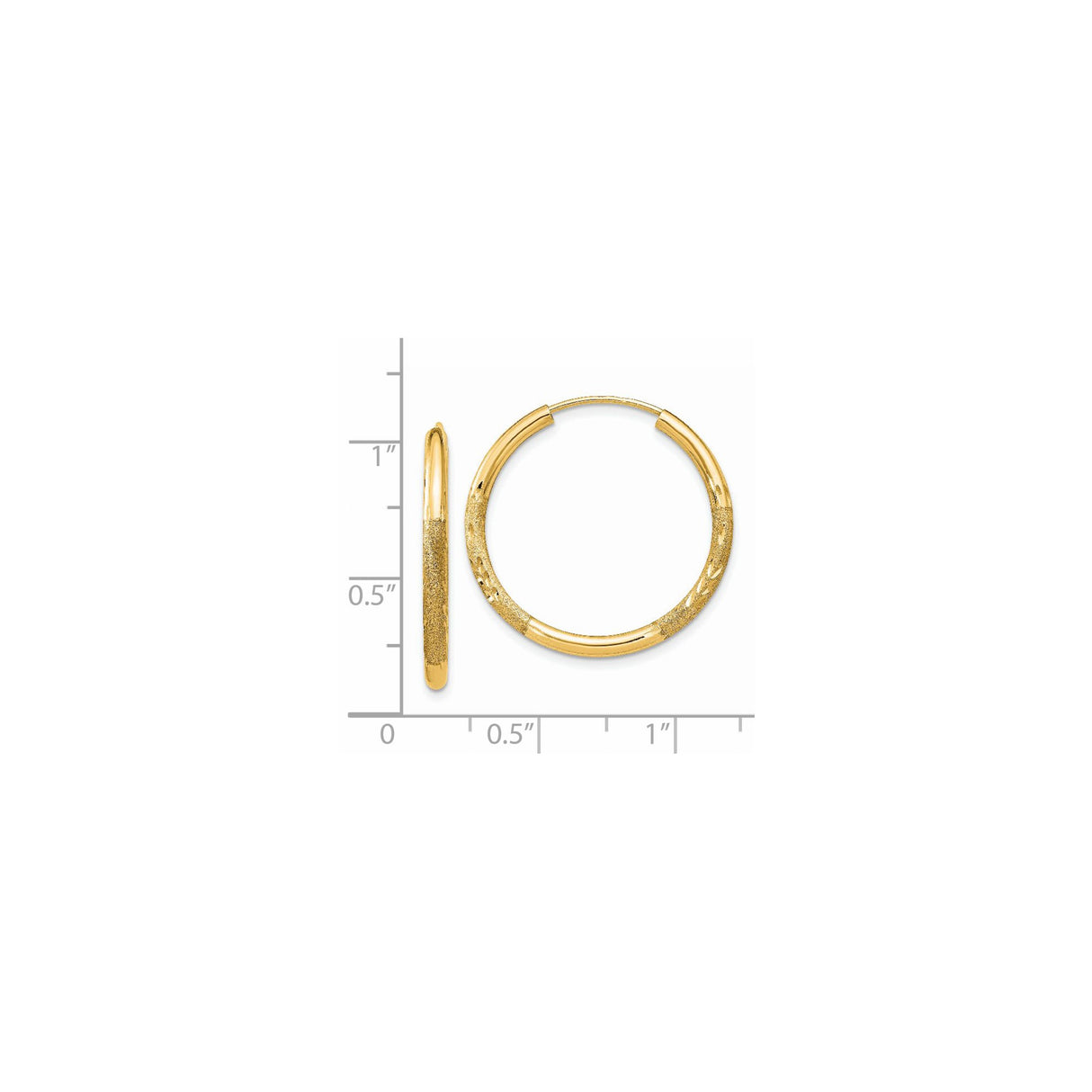 14k Yellow Gold Hoop Earrings, Classic Round Textured Design with Diamond-Cut Accents