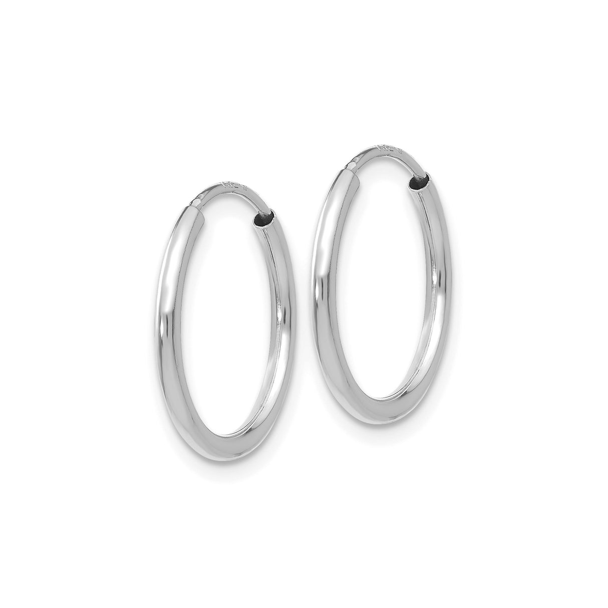 14k White Gold Hoop Earrings, Classic Round Polished Hoops with Hinged Back, Lightweight Design