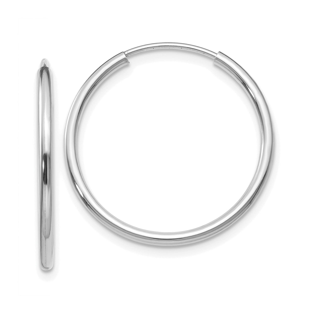 14k White Gold Hoop Earrings, Endless Round Polished Minimalist Design for Women