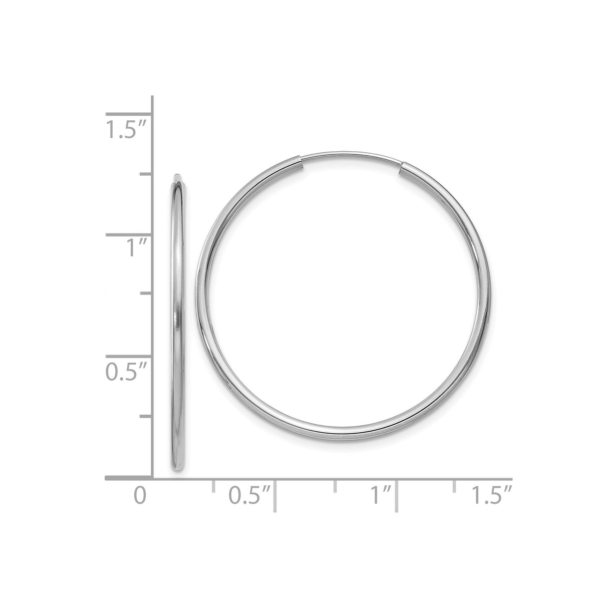 14k White Gold Hoop Earrings, Classic Minimalist Round Design, High Polish Sleek Hoops