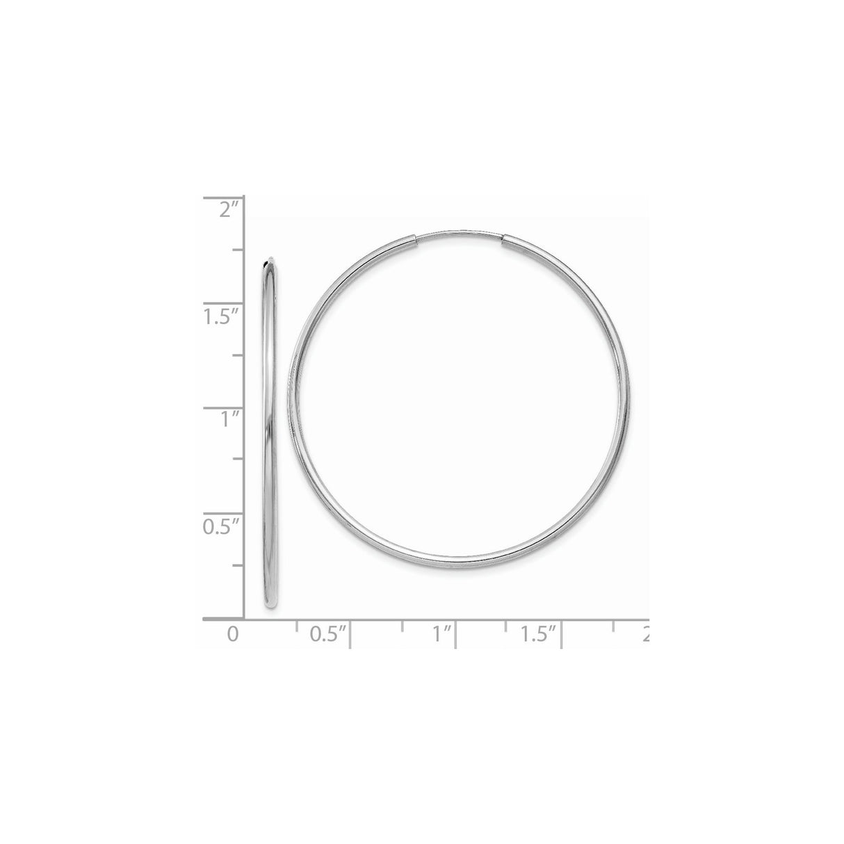 14k White Gold Hoop Earrings, Lightweight High Polish Endless Hoops for Women
