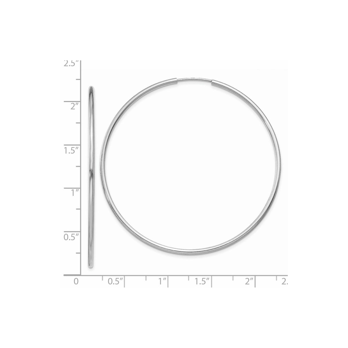 14k White Gold Large Hoop Earrings, Classic Polished Round Design for Women