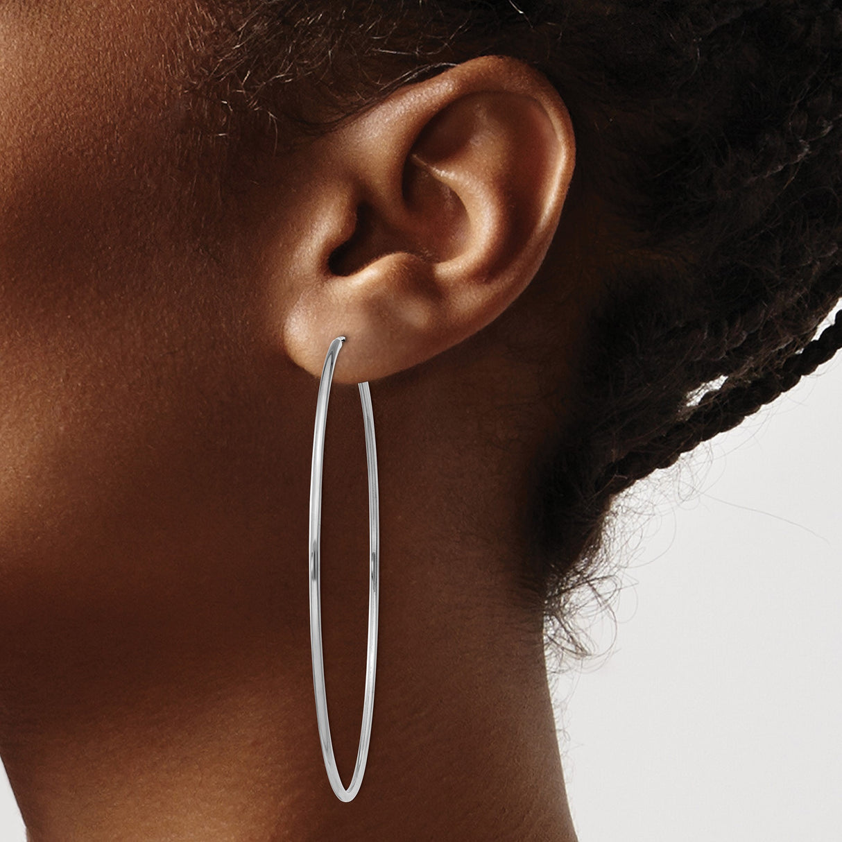14k White Gold Hoop Earrings, Large Round Polished Minimalist Design for Women