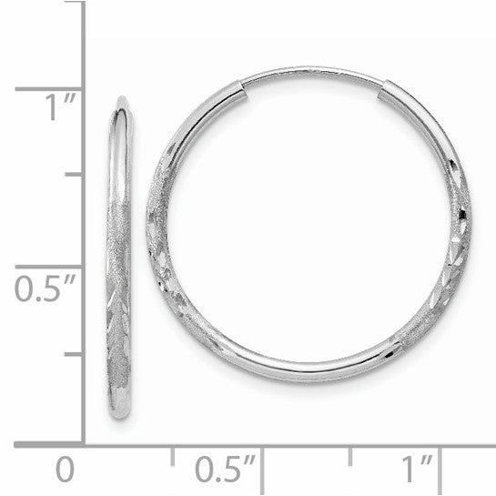 14k White Gold Hoop Earrings, Lightweight Diamond-Cut Textured Endless Hoops for Women