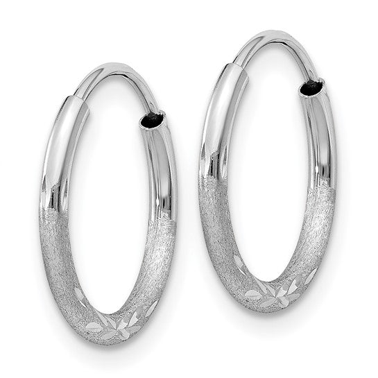 14k White Gold Hoop Earrings, Textured and Polished Diamond Cut Classic Hoops for Women