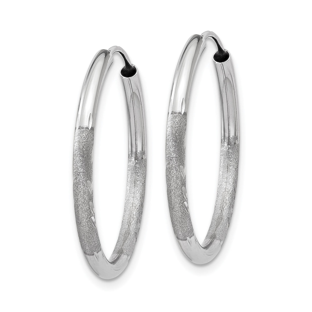 14k White Gold Hoop Earrings, Diamond Cut Textured Polished Finish, Lightweight Modern Design