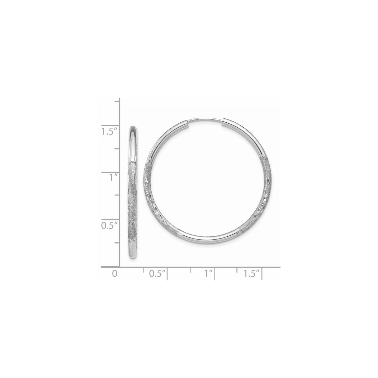 14k White Gold Hoop Earrings, Polished Finish with Diamond Cut Texture, Lightweight Classic Design