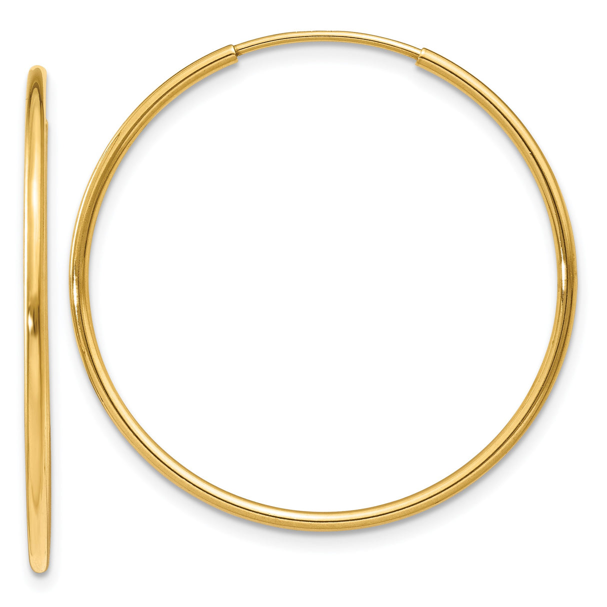 14k Yellow Gold Hoop Earrings, Classic Thin Round Endless Design, Lightweight Minimalist Style
