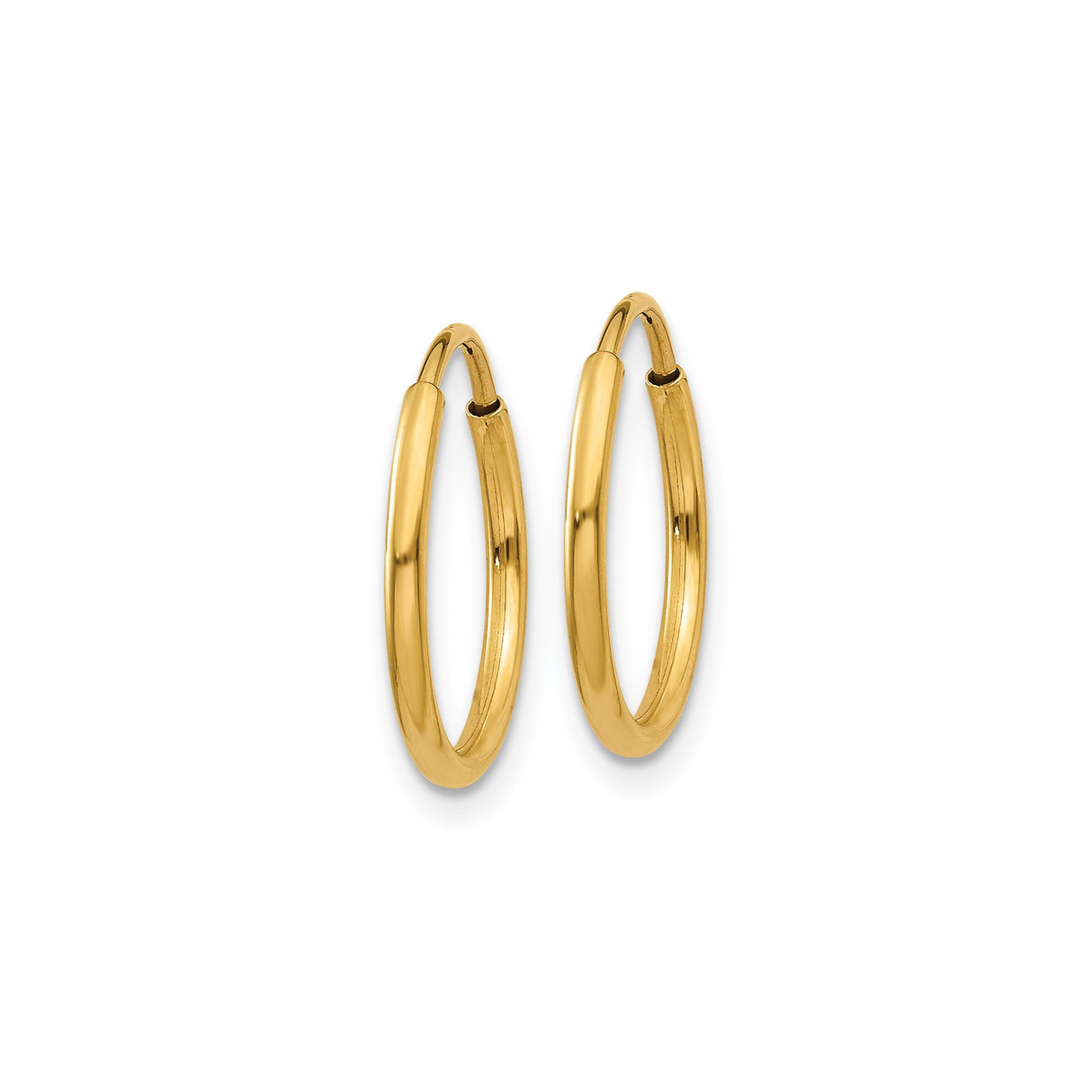 14k Yellow Gold Hoop Earrings, Polished Endless Style, Lightweight Classic Design for Women and Unisex Wear