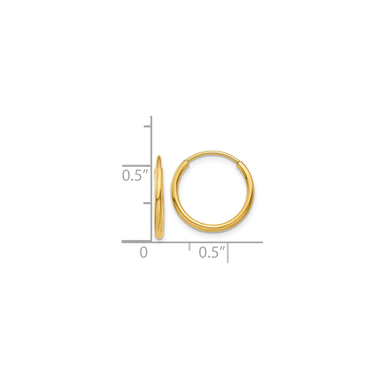 14k Yellow Gold Hoop Earrings, Polished Endless Style, Lightweight Classic Design for Women and Unisex Wear