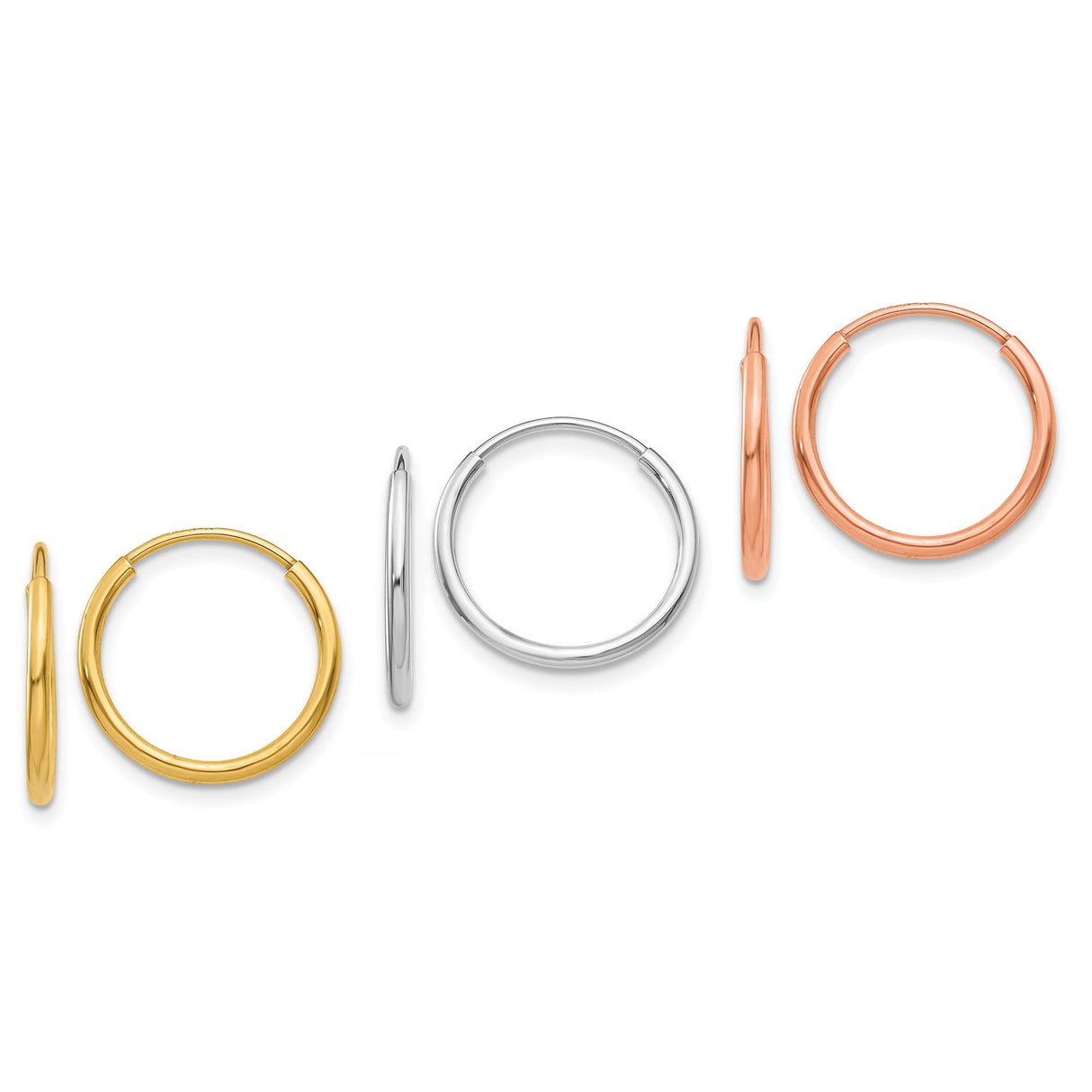 14k Yellow Gold Hoop Earrings Set, Small Polished Minimalist Design, Unisex Three-Pair Set