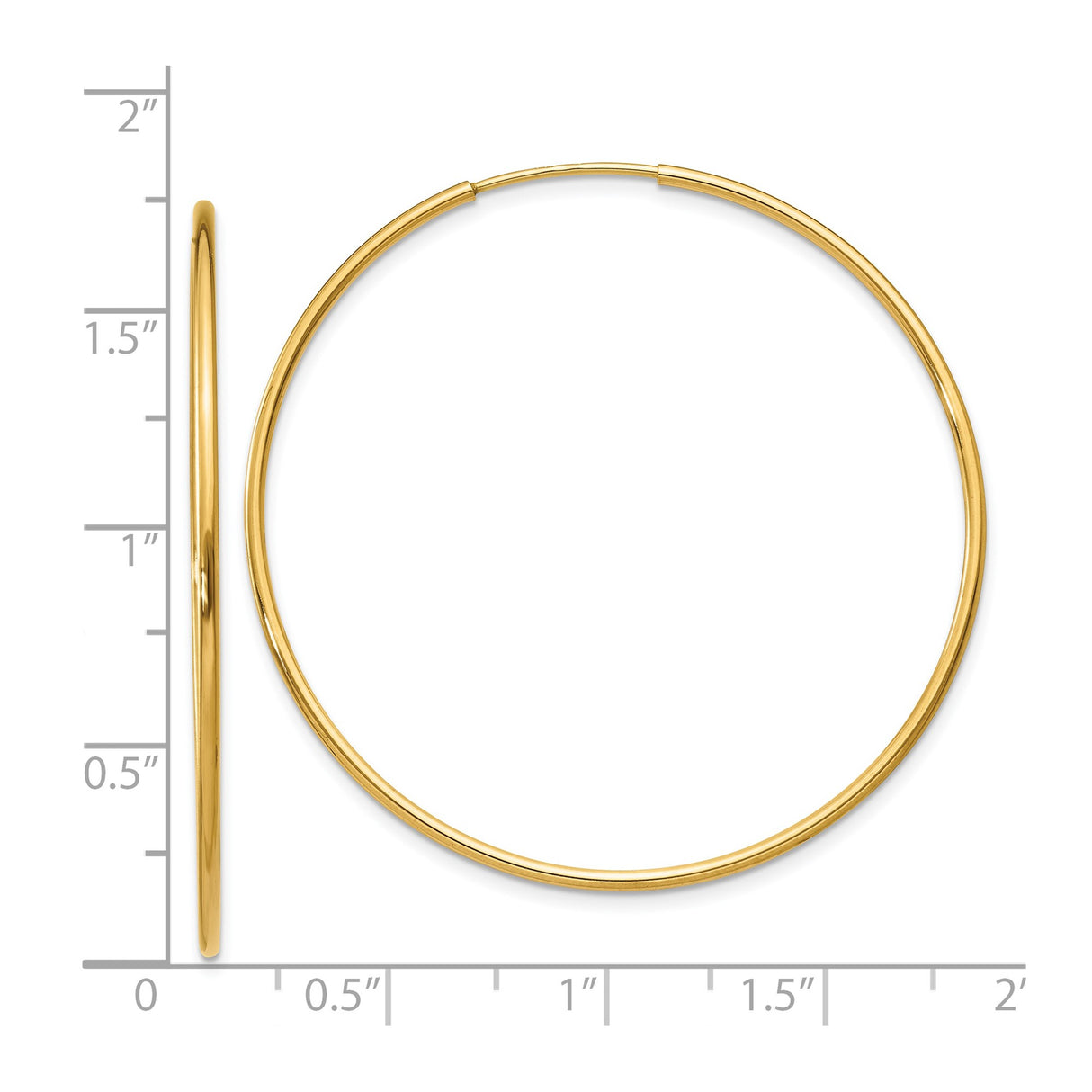 14k Yellow Gold Hoop Earrings, Large Lightweight Round Design with High Polish Finish for Women