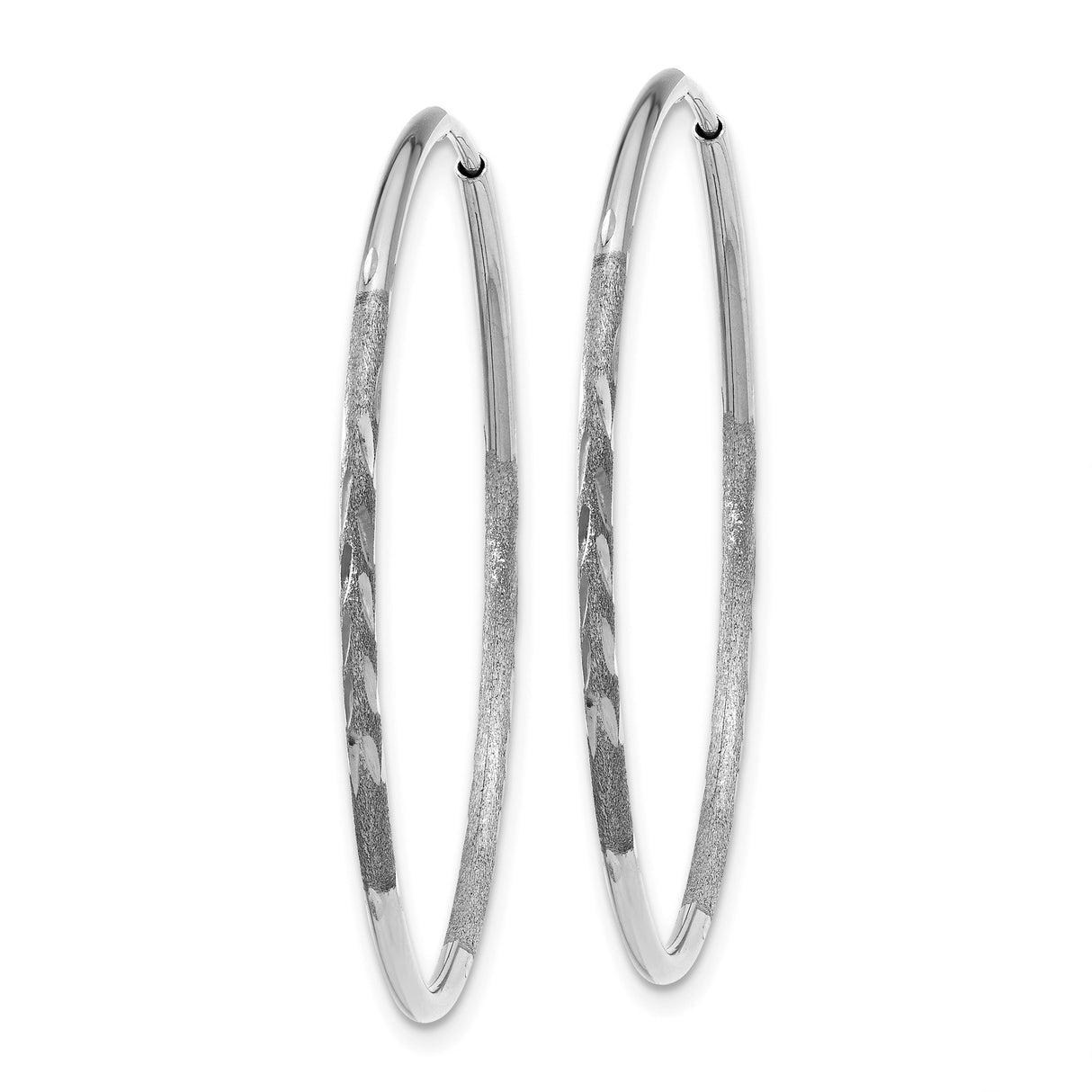 White Gold Hoop Earrings with Textured Diamond Cut Finish, Lightweight Classic Round Style