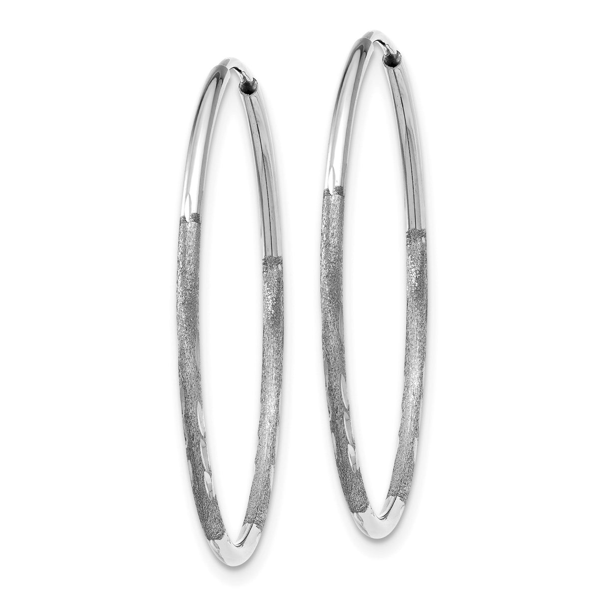14k White Gold Hoop Earrings, Textured Polished Design, Lightweight Minimalist Style for Women