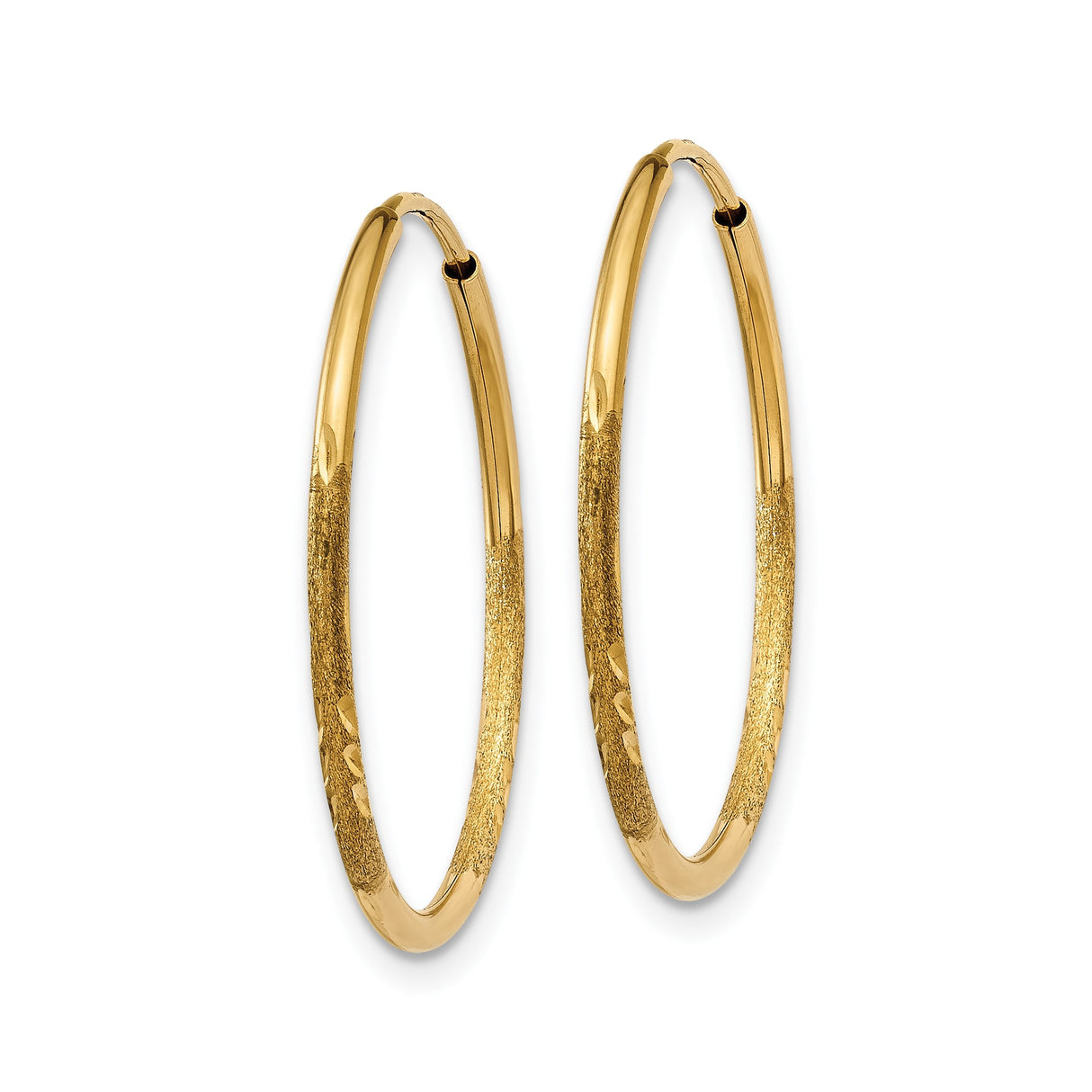 14k Yellow Gold Hoop Earrings with Polished and Textured Diamond Cut Design