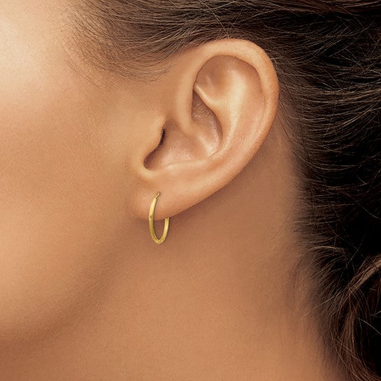 14k Yellow Gold Hoop Earrings with Subtle Diamond Cut Texture, Lightweight Minimalist Design