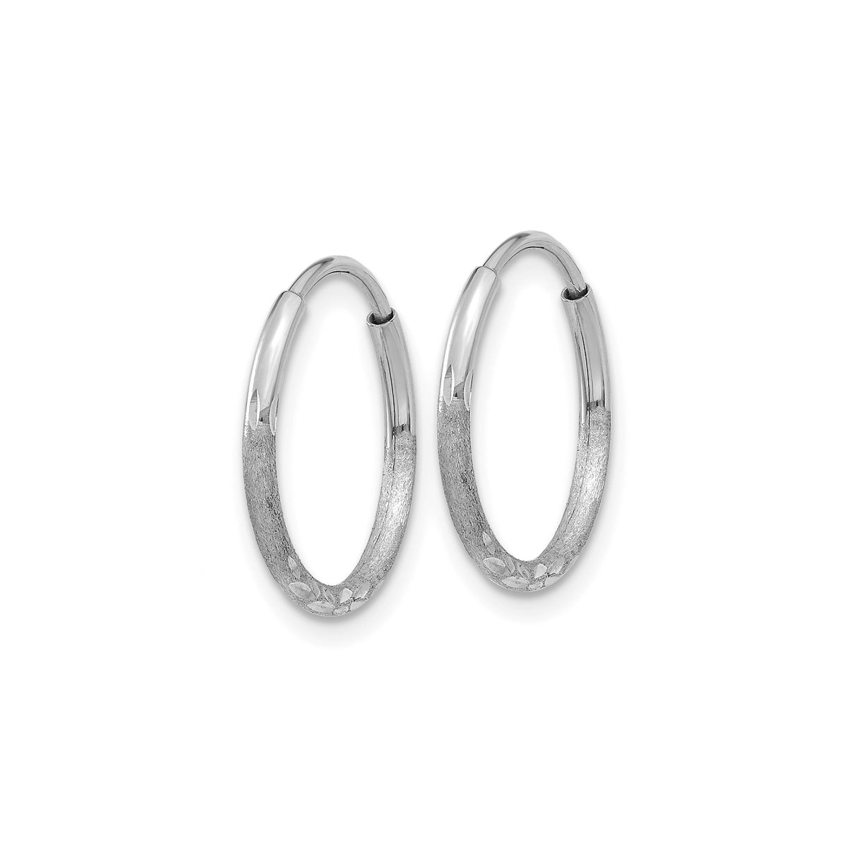 14k White Gold Hoop Earrings, Textured Diamond Cut Design, Lightweight Medium Style