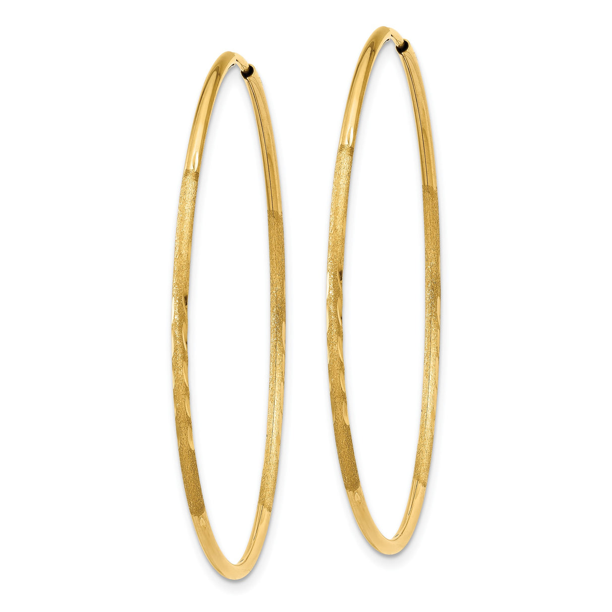 14k Yellow Gold Hoop Earrings, Large Round Polished and Textured Diamond-Cut Hoops for Women