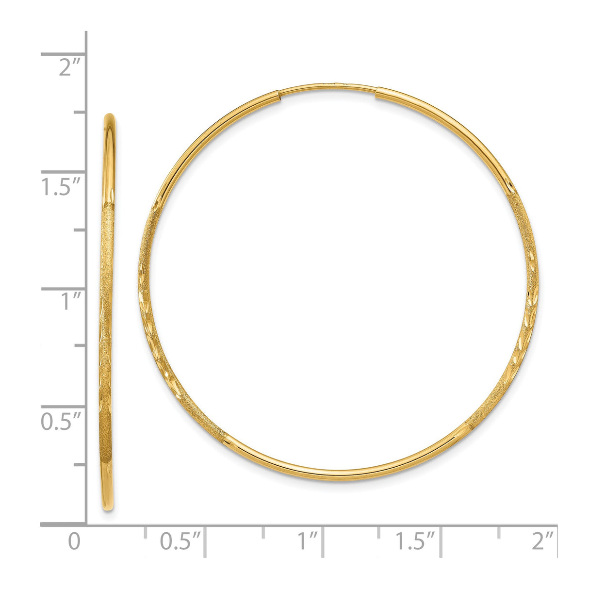 14k Yellow Gold Hoop Earrings, Large Round Polished and Textured Diamond-Cut Hoops for Women