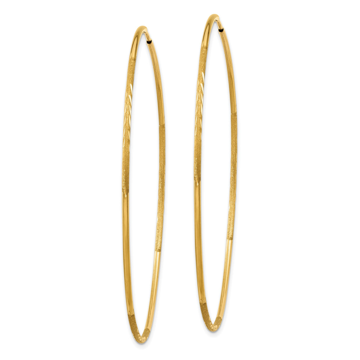 14k Yellow Gold Hoop Earrings, Thin Lightweight Round with Etched Texture, Minimalist Style