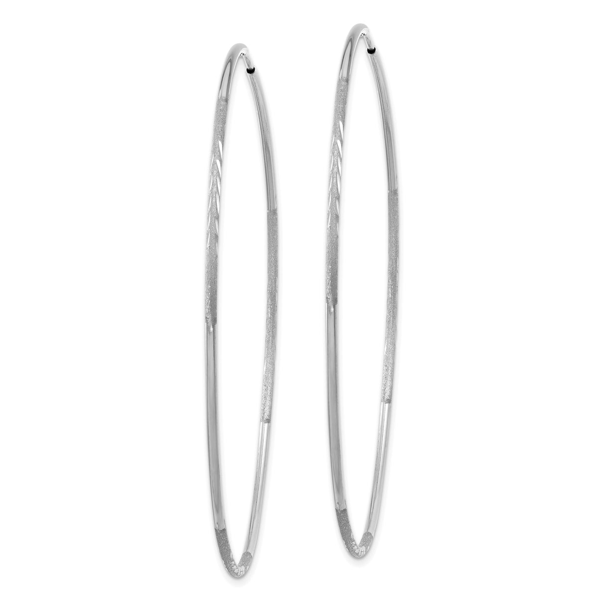 14k White Gold Hoop Earrings, Thin Polished Textured Design, Lightweight Minimalist Style