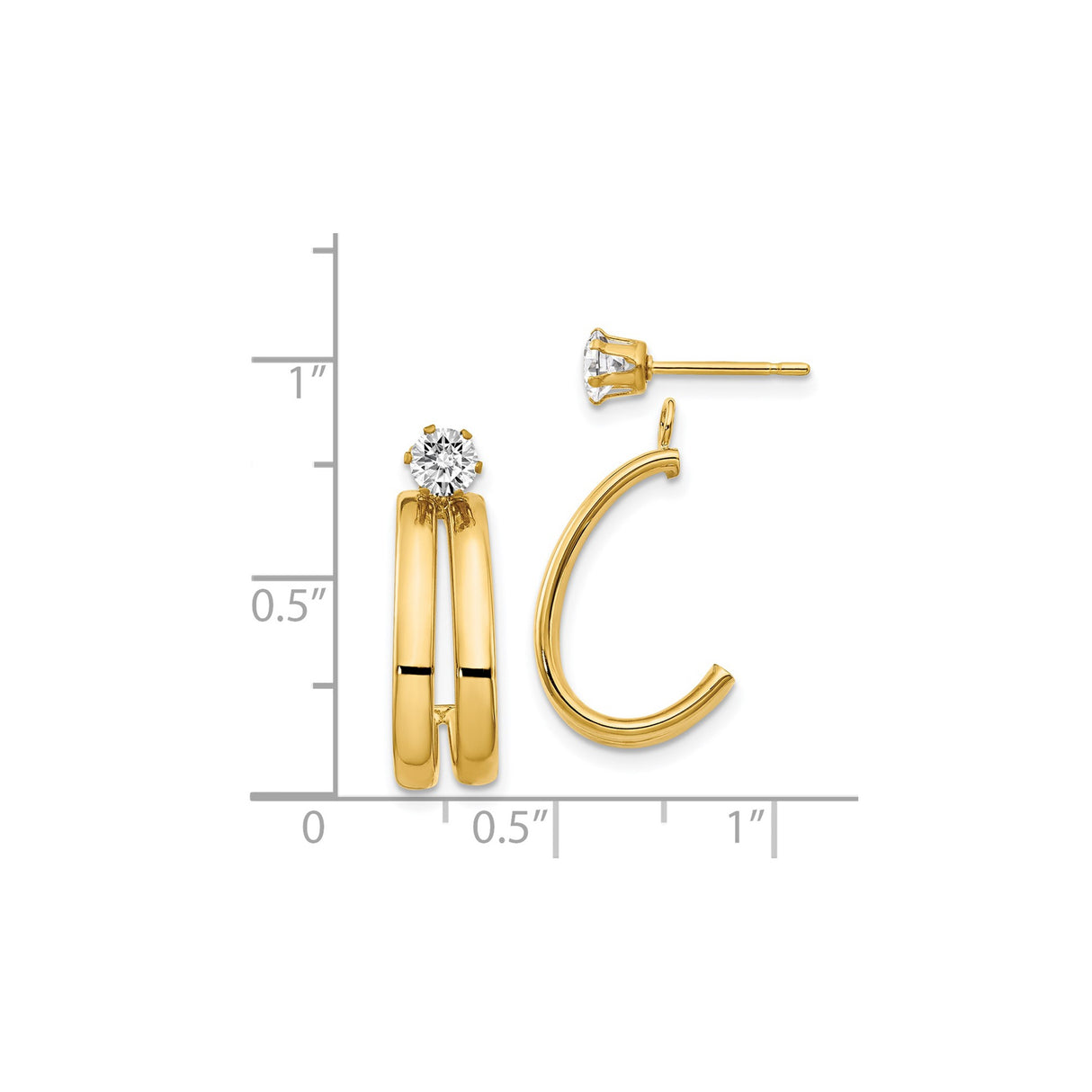 14k Yellow Gold Double Hoop Earring Jackets with Round Cubic Zirconia Studs for Women