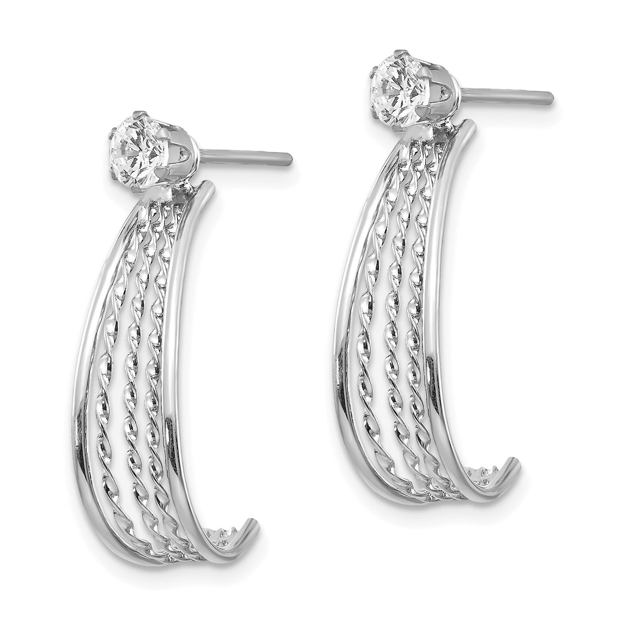14k White Gold Dangle Earrings with Cubic Zirconia Drops, Twisted Chain, Minimalist Style