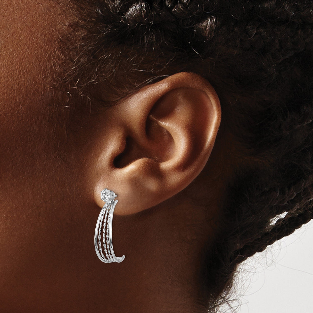 14k White Gold Dangle Earrings with Cubic Zirconia Drops, Twisted Chain, Minimalist Style