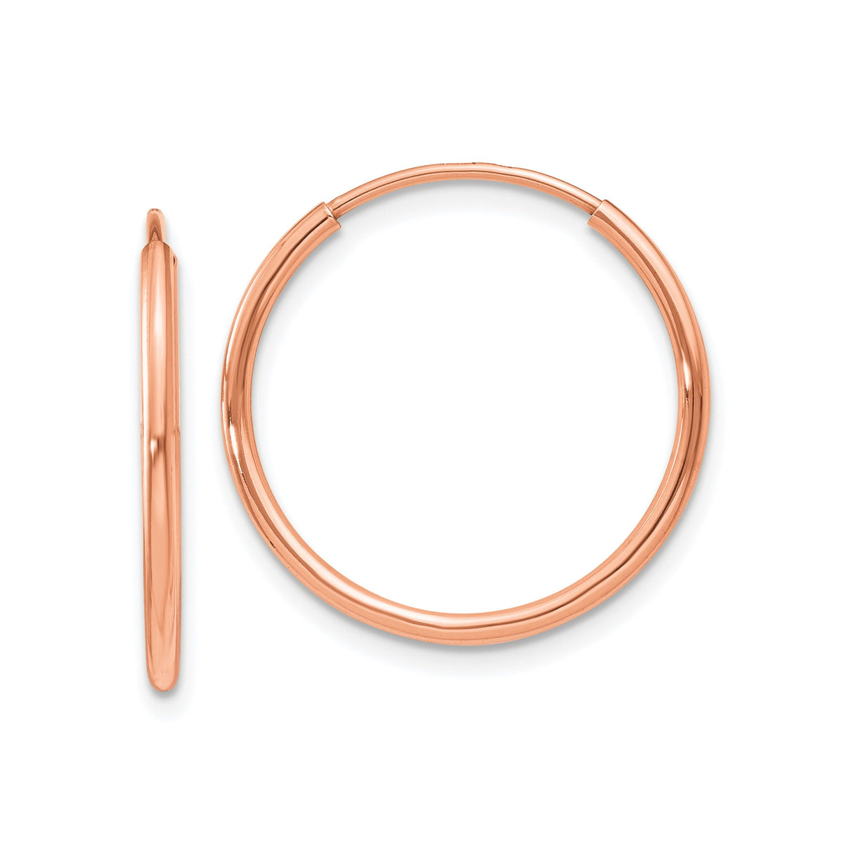 14k Rose Gold Hoop Earrings, Classic Round Polished Finish, Lightweight Minimalist Style