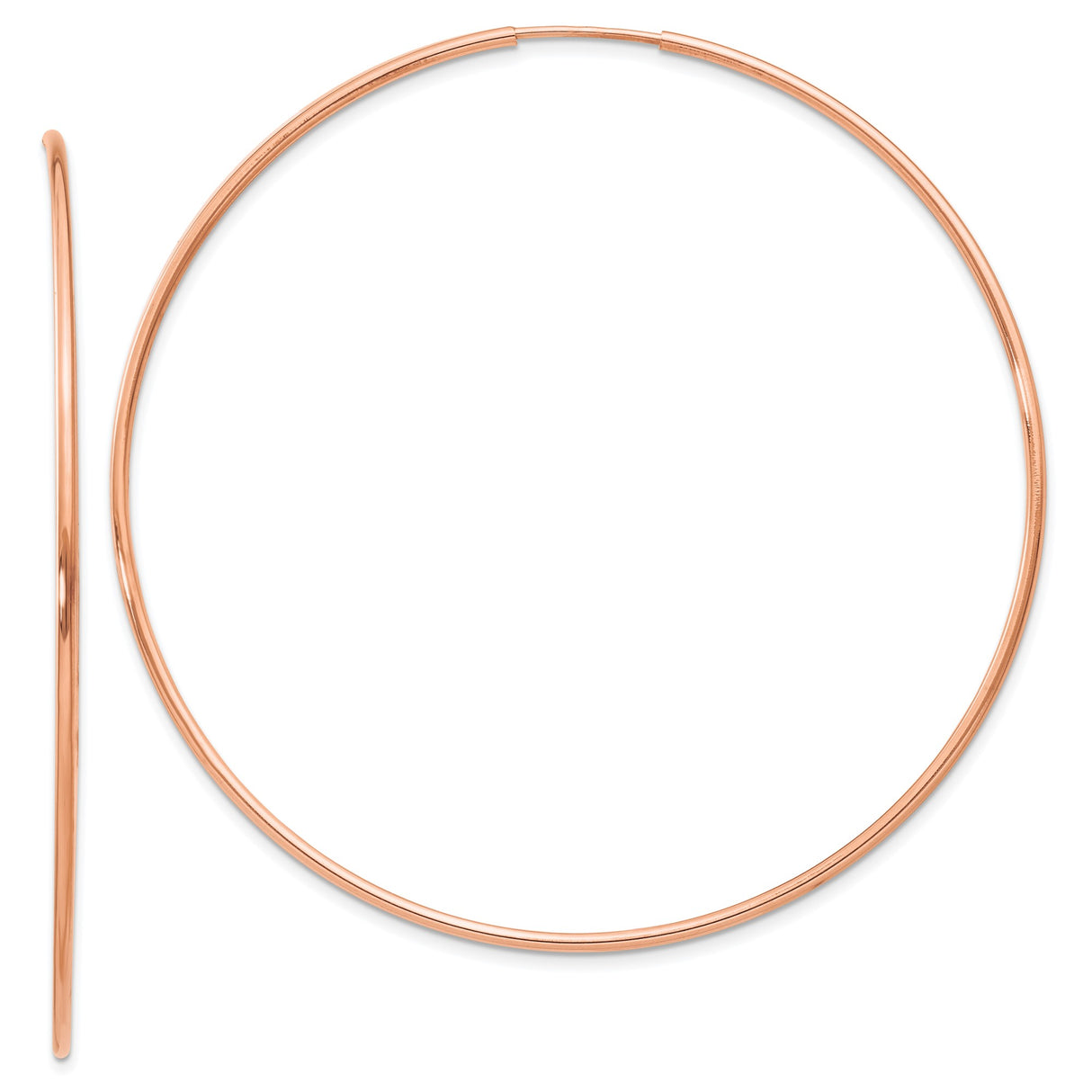 14k Rose Gold Hoop Earrings, Large Thin Polished Hoops in Minimalist Design for Women