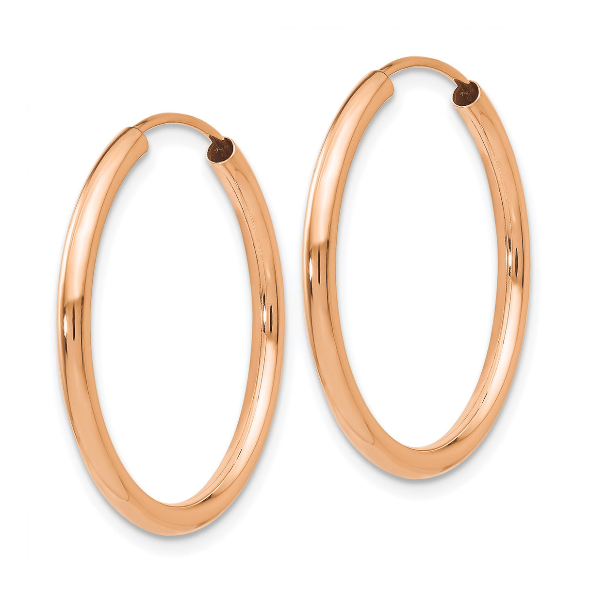 14k Rose Gold Hoop Earrings, Smooth Polished Finish, Classic Round, Lightweight, Minimalist Style