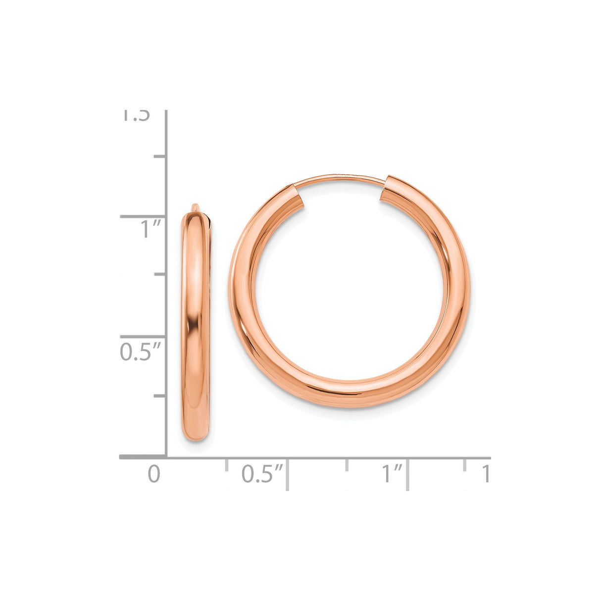 14k Rose Gold Hoop Earrings, Smooth Polished Finish, Lightweight Classic Rounded Design